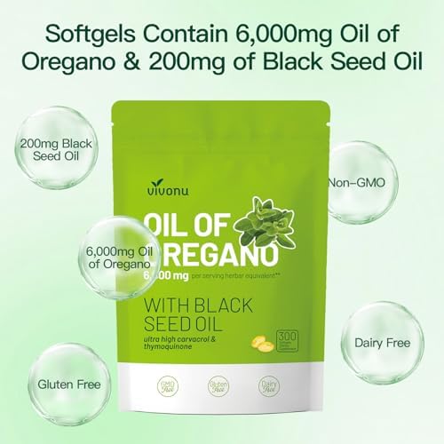 VivoNu Oil of Oregano with Black Seed Oil  Balanced Oil of Oregano Capsules  Organic OreganoOil Softgels Carvacrol Thymoquinone