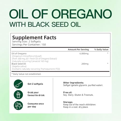 VivoNu Oil of Oregano with Black Seed Oil  Balanced Oil of Oregano Capsules  Organic OreganoOil Softgels Carvacrol Thymoquinone