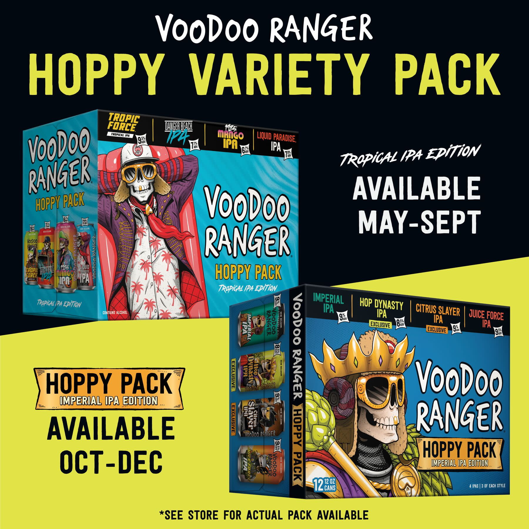 Voodoo Ranger Hoppy IPA Variety Pack Craft Beer  12 Pack  12 fl oz Cans  9 5  ABV