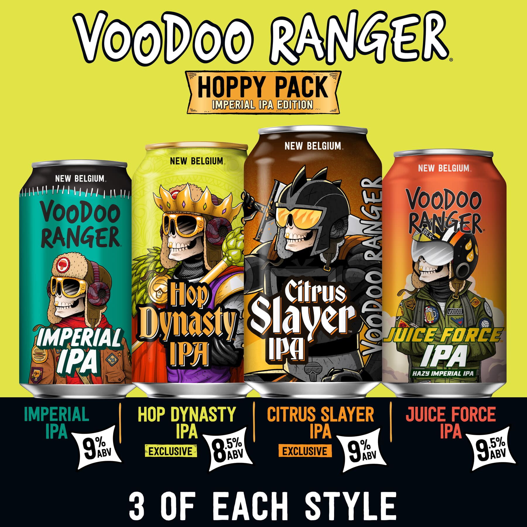 Voodoo Ranger Hoppy IPA Variety Pack Craft Beer  12 Pack  12 fl oz Cans  9 5  ABV
