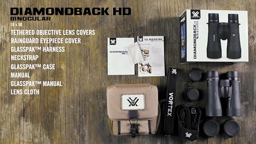 Vortex Optics Diamondback HD 10x50 Binoculars   HD Optical System  Non slip Grip  Waterproof  Fogproof  Shockproof  Included GlassPak   Unlimited  Unconditional Warranty