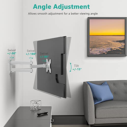 WALI TV Wall Mount Articulating LCD Monitor Full Motion 15 inch Extension Arm Tilt Swivel for Most 13 to 32 inch LED TV Flat Panel Screen with Mounting Holes up to 100x100mm  1330LM W   White