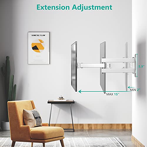 WALI TV Wall Mount Articulating LCD Monitor Full Motion 15 inch Extension Arm Tilt Swivel for Most 13 to 32 inch LED TV Flat Panel Screen with Mounting Holes up to 100x100mm  1330LM W   White