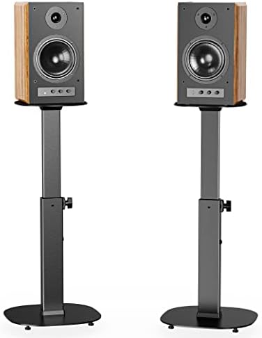 WALI Universal Speaker Stands  23 Inch Surround Sound Speaker Stands for Satellite & Bookshelf Speakers Up to 22lbs  Height Adjustable with Built in Cable Management  1 Pair  SFS001   Black