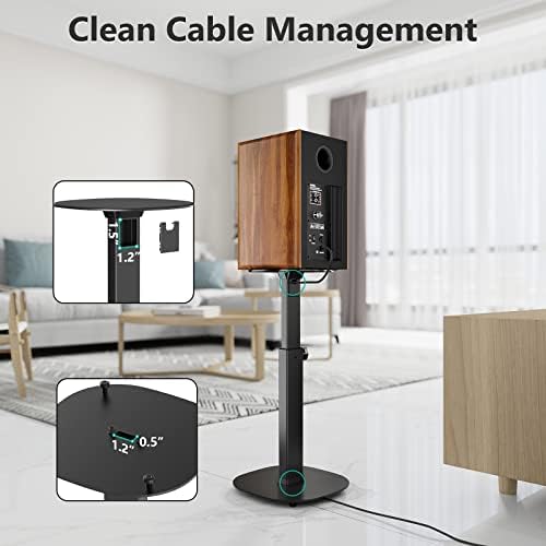 WALI Universal Speaker Stands  23 Inch Surround Sound Speaker Stands for Satellite & Bookshelf Speakers Up to 22lbs  Height Adjustable with Built in Cable Management  1 Pair  SFS001   Black