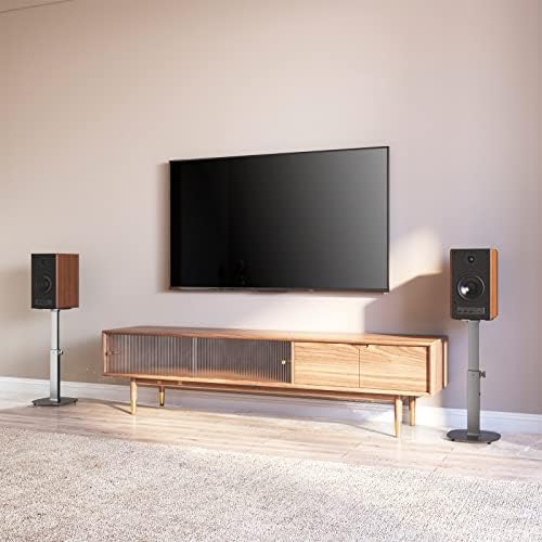 WALI Universal Speaker Stands  23 Inch Surround Sound Speaker Stands for Satellite & Bookshelf Speakers Up to 22lbs  Height Adjustable with Built in Cable Management  1 Pair  SFS001   Black