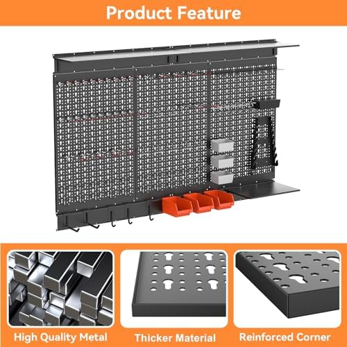 WALMANN 113 PCS Pegboard Wall Organizer Kit with Pegboard Hooks  Bins  Shelves  Pegboard Tools Storage System for Garage  Workbench  Modular Peg Board Tool Organizer Board with Hooks Black 
