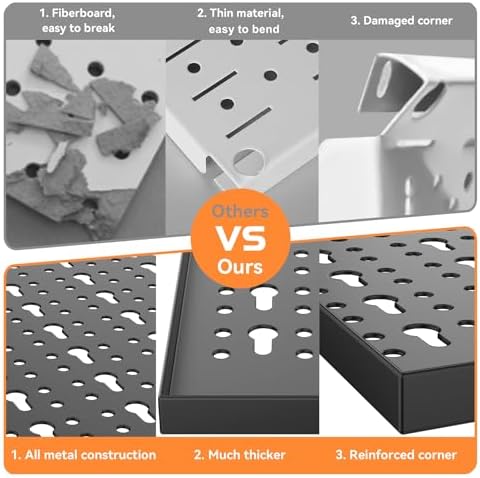 WALMANN 113 PCS Pegboard Wall Organizer Kit with Pegboard Hooks  Bins  Shelves  Pegboard Tools Storage System for Garage  Workbench  Modular Peg Board Tool Organizer Board with Hooks Black 