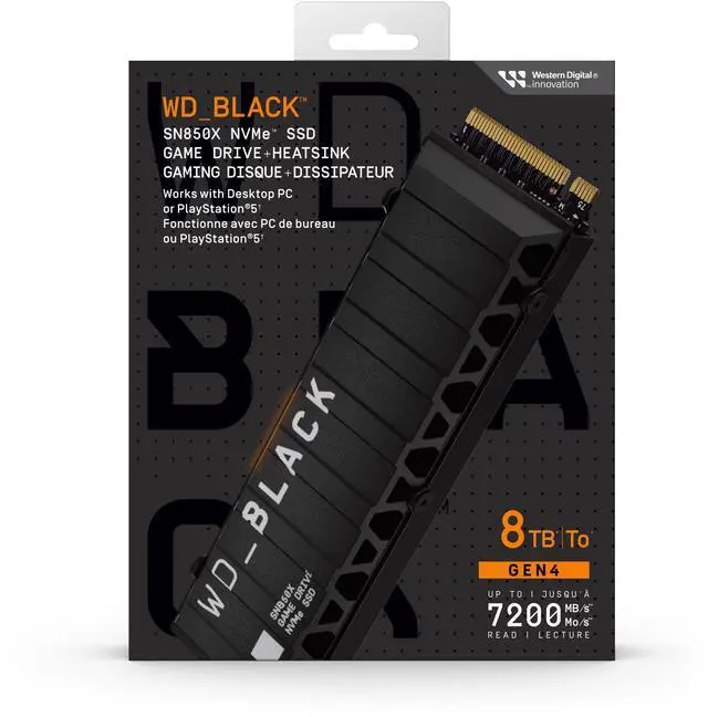 WD BLACK 8TB SN850X NVMe Internal Gaming SSD Solid State Drive with Heatsink   Works with Playstation 5  Gen4 PCIe  M 2 2280  Up to 7 300 MB/s   WDS800T2XHE