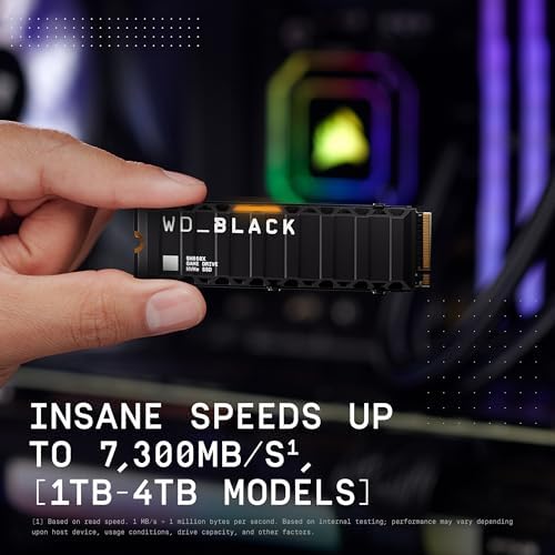 WD BLACK SN850X 1TB NVMe SSD with Heatsink   M 2 2280  Up to 7 300 MB/s Read speeds  Up to 6 300 MB/s write speeds  Works with Playstation 5  High Performance Internal Solid State Drive   WDS100T2XHE