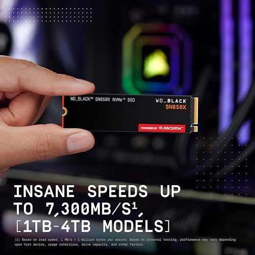 WD BLACK SN850X 1TB NVMe SSD   M 2 2280  Up to 7 300 MB/s Read speeds  Up to 6 300 MB/s write speeds  Gaming Expansion  High Performance Internal Solid State Drive   WDS100T2X0E