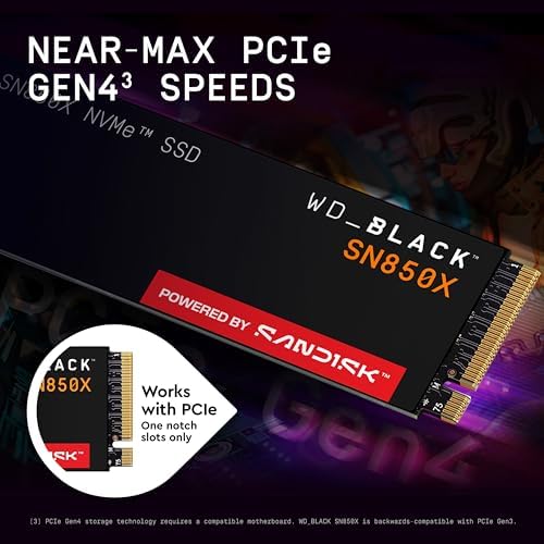 WD BLACK SN850X 1TB NVMe SSD   M 2 2280  Up to 7 300 MB/s Read speeds  Up to 6 300 MB/s write speeds  Gaming Expansion  High Performance Internal Solid State Drive   WDS100T2X0E