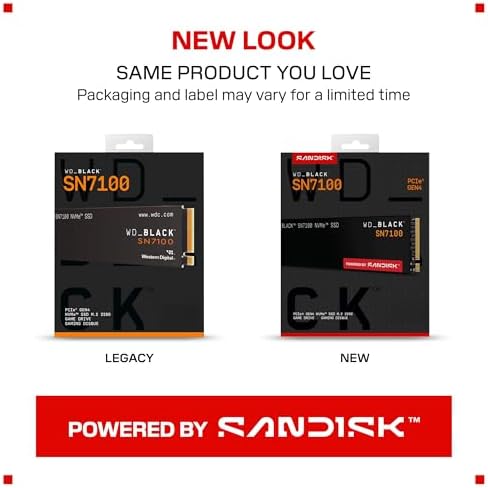 WD Black SN7100 1TB NVMe SSD   Gen4 PCIe  M 2 2280  Up to 7 250 MB/s Read Speed  Up to 6 900 MB/s Write Speed  Next Gen TLC 3D NAND  for Laptops  Handheld Gaming Devices   WDS100T4X0E