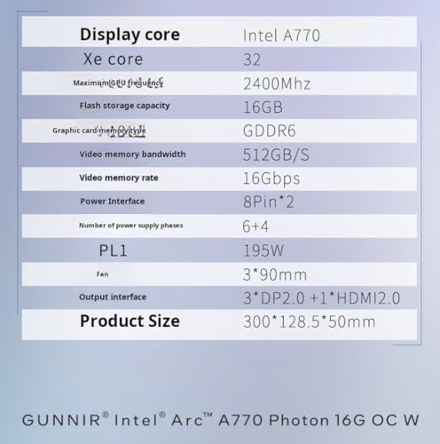 WEELIAO GUNNIR Intel Arc A770 Photon 16GB OC GDDR6 2400MHz Triple Fan White Graphics Card  256 bit  PCIe 4 0  HDMI/DisplayPort  Supports 4k 