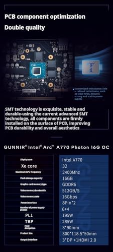 WEELIAO GUNNIR Intel Arc A770 Photon 16GB OC GDDR6 2400MHz Triple Fan White Graphics Card  256 bit  PCIe 4 0  HDMI/DisplayPort  Supports 4k 