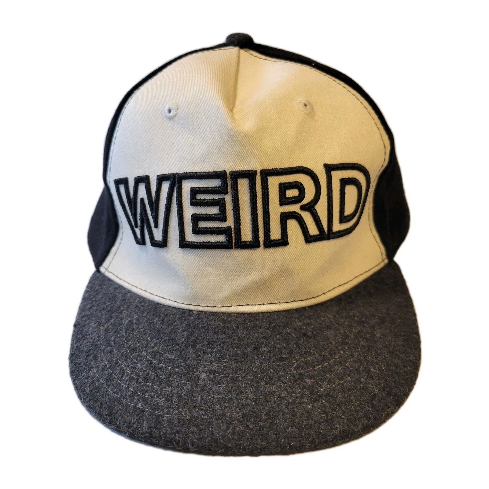WEIRD Snapback Hat Black Gray White Embroidered Adjustable Cap Wool Blend Unisex