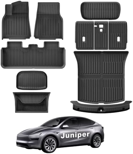 WEIZE Tesla Model Y Juniper Floor Mats 2025 2026  11 PCS Full Set All Weather Non Slip Floor Mats & Cargo Liners  Black Car Mats for Tesla Interior Accessories