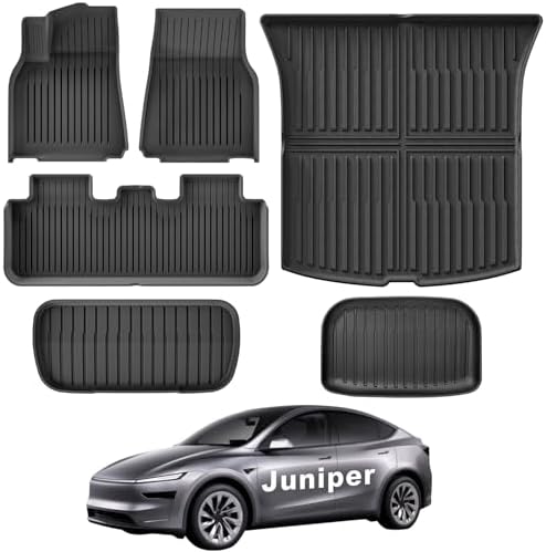 WEIZE Tesla Model Y Juniper Floor Mats 2025 2026  11 PCS Full Set All Weather Non Slip Floor Mats & Cargo Liners  Black Car Mats for Tesla Interior Accessories