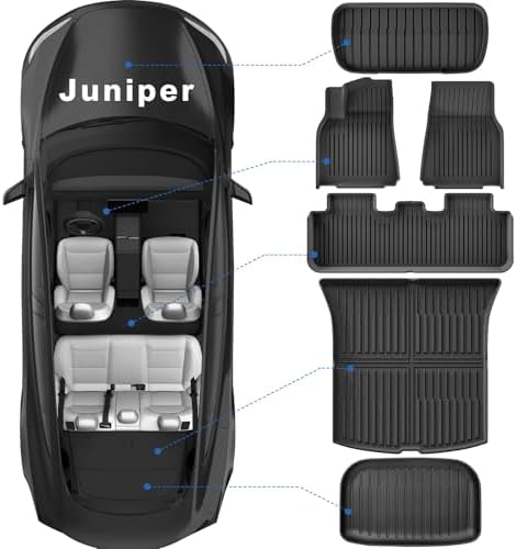 WEIZE Tesla Model Y Juniper Floor Mats 2025 2026  11 PCS Full Set All Weather Non Slip Floor Mats & Cargo Liners  Black Car Mats for Tesla Interior Accessories