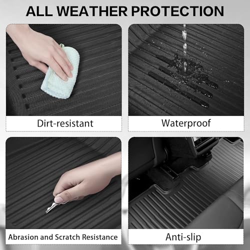 WEIZE Tesla Model Y Juniper Floor Mats 2025 2026  11 PCS Full Set All Weather Non Slip Floor Mats & Cargo Liners  Black Car Mats for Tesla Interior Accessories