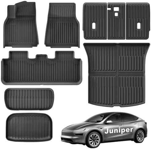 WEIZE Tesla Model Y Juniper Floor Mats 2025 2026  11 PCS Full Set All Weather Non Slip Floor Mats & Cargo Liners  Black Car Mats for Tesla Interior Accessories