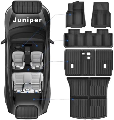 WEIZE Tesla Model Y Juniper Floor Mats 2025 2026  11 PCS Full Set All Weather Non Slip Floor Mats & Cargo Liners  Black Car Mats for Tesla Interior Accessories