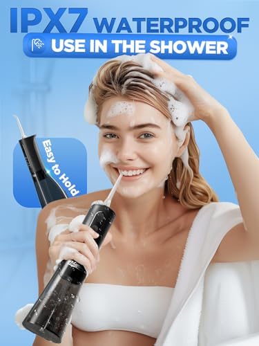 WELLFINE Water Dental Flosser Teeth Pick  Portable Cordless 4 Modes Flossers Pic 300ML Rechargeable Floss Pik Powerful IPX7 Waterproof Oral Irrigator for Cleaning Gum Care Braces for Home Travel