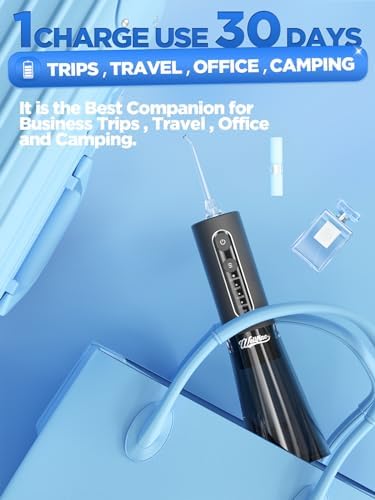 WELLFINE Water Dental Flosser Teeth Pick  Portable Cordless 4 Modes Flossers Pic 300ML Rechargeable Floss Pik Powerful IPX7 Waterproof Oral Irrigator for Cleaning Gum Care Braces for Home Travel