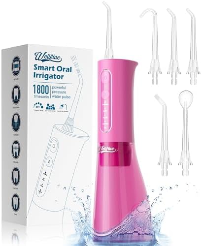 WELLFINE Water Dental Flosser Teeth Pick  Portable Cordless 4 Modes Flossers Pic 300ML Rechargeable Floss Pik Powerful IPX7 Waterproof Oral Irrigator for Cleaning Gum Care Braces for Home Travel