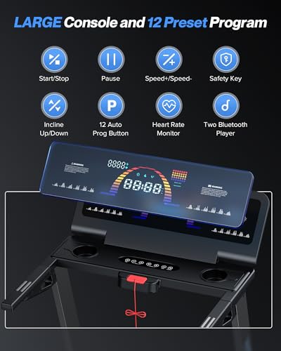 WELLFIT Auto Incline Treadmill  10  Incline Heavyduty Treadmill with Pulse Sensor  4 5HP  10 MPH  500 lbs Capacity  20 x 55 Running Area Treadmills with Bluetooth Player & LED Display