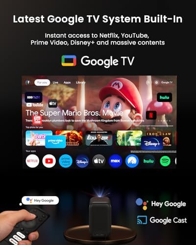 WEMAX Smart Google TV Projector with Licensed Netflix  4K Decoding  500 ISO Lumens  Outdoor Movie Projector with WiFi and Bluetooth  FHD 1080P Projector for Home Theater with 10W Dolby Audio Speaker
