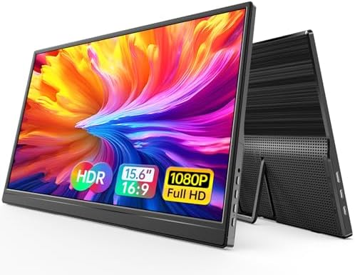 WGK 15 6 inch Portable Monitor 1080P FHD Travel Display HDMI/USB C Compatible with Laptops  Desktops  Phones  PS  Mac  Xbox  Switch  and Other Gaming Devices Includes Stand and Speakers VESA