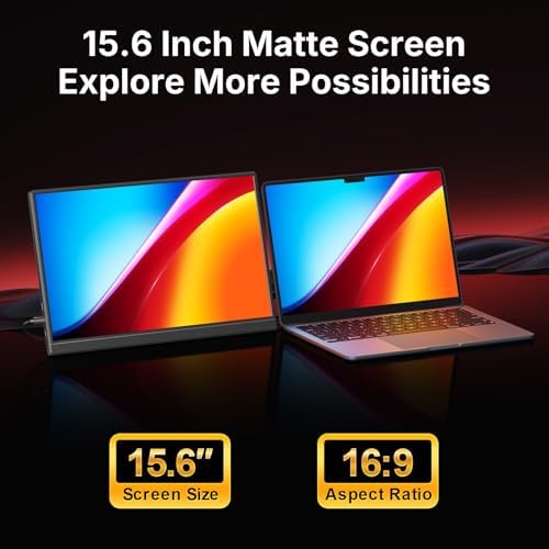WGK 15 6 inch Portable Monitor 1080P FHD Travel Display HDMI/USB C Compatible with Laptops  Desktops  Phones  PS  Mac  Xbox  Switch  and Other Gaming Devices Includes Stand and Speakers VESA