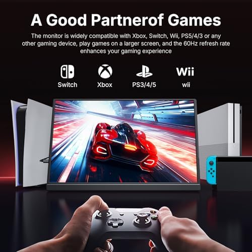 WGK 15 6 inch Portable Monitor 1080P FHD Travel Display HDMI/USB C Compatible with Laptops  Desktops  Phones  PS  Mac  Xbox  Switch  and Other Gaming Devices Includes Stand and Speakers VESA