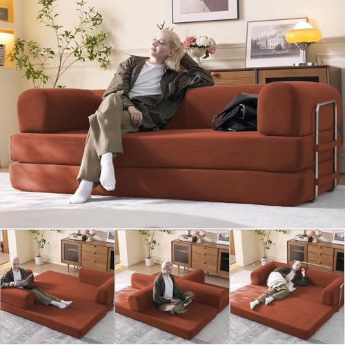 WHGBJA 79 Convertible Sleeper Sofa Bed with Cylindrical Pillow  Corduroy Folding Mattress Couch with Fixed Shape Frame  Floor Sofa Lounge Couch for Living Room Bedroom Lounge Studio