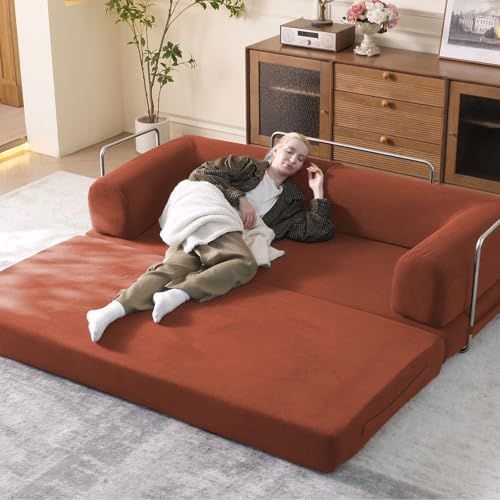 WHGBJA 79 Convertible Sleeper Sofa Bed with Cylindrical Pillow  Corduroy Folding Mattress Couch with Fixed Shape Frame  Floor Sofa Lounge Couch for Living Room Bedroom Lounge Studio