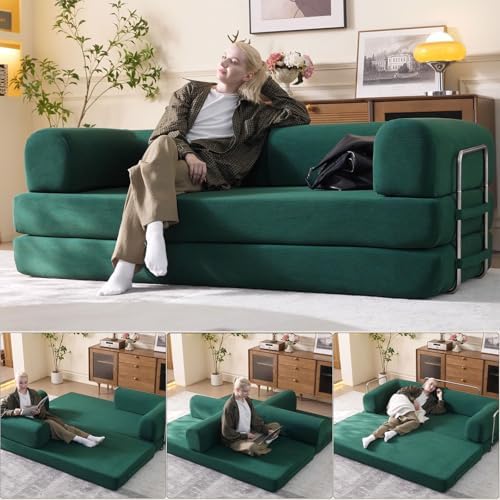 WHGBJA 79 Convertible Sleeper Sofa Bed with Cylindrical Pillow  Corduroy Folding Mattress Couch with Fixed Shape Frame  Floor Sofa Lounge Couch for Living Room Bedroom Lounge Studio