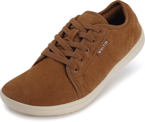 WHITIN Mens Wide Genuine Leather Barefoot Shoes   Minimalist Fashion Sneakers   Zero Drop Sole