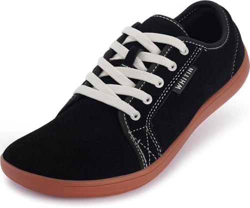 WHITIN Mens Wide Genuine Leather Barefoot Shoes   Minimalist Fashion Sneakers   Zero Drop Sole
