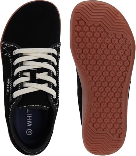 WHITIN Mens Wide Genuine Leather Barefoot Shoes   Minimalist Fashion Sneakers   Zero Drop Sole