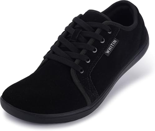 WHITIN Mens Wide Genuine Leather Barefoot Shoes   Minimalist Fashion Sneakers   Zero Drop Sole