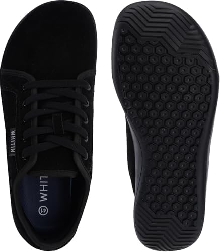 WHITIN Mens Wide Genuine Leather Barefoot Shoes   Minimalist Fashion Sneakers   Zero Drop Sole