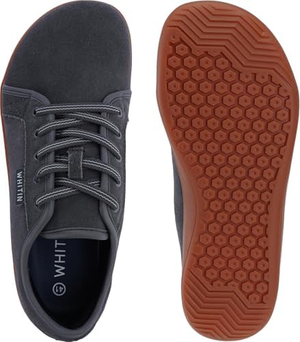 WHITIN Mens Wide Genuine Leather Barefoot Shoes   Minimalist Fashion Sneakers   Zero Drop Sole