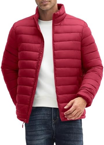 WHN Chaqueta acolchada para hombre, ligera, impermeable, resistente al viento, cuello alto, con cremallera completa, con 3 bolsillos