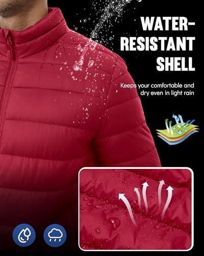 WHN Chaqueta acolchada para hombre, ligera, impermeable, resistente al viento, cuello alto, con cremallera completa, con 3 bolsillos