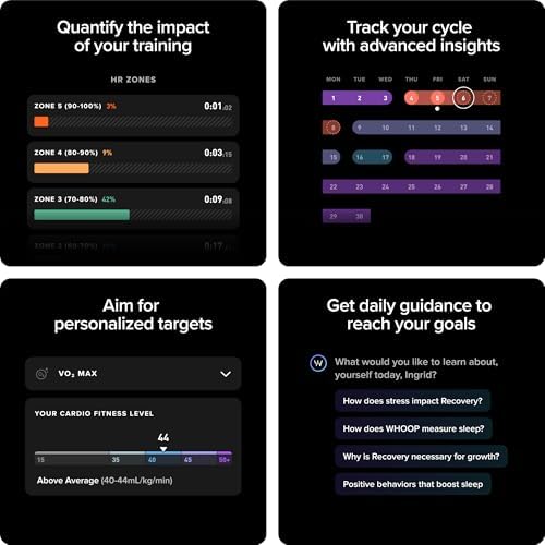 WHOOP 5 0/MG Activity Tracker   12 Month Membership   Health and Fitness Wearable   24/7 Activity and Sleep Tracker  Personalized Coaching  Menstrual Cycle Insights   14  Days Battery Life