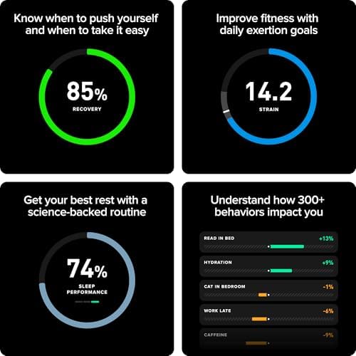 WHOOP 5 0/MG Activity Tracker   12 Month Membership   Health and Fitness Wearable   24/7 Activity and Sleep Tracker  Personalized Coaching  Menstrual Cycle Insights   14  Days Battery Life