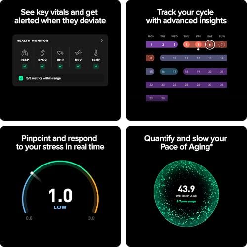 WHOOP 5 0/MG Activity Tracker   12 Month Membership   Health and Fitness Wearable   24/7 Activity and Sleep Tracker  Personalized Coaching  Menstrual Cycle Insights   14  Days Battery Life
