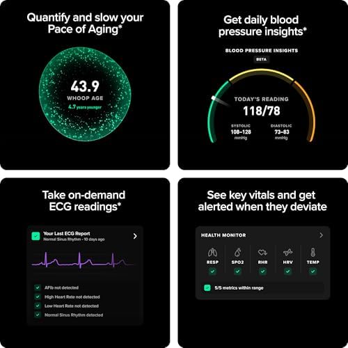 WHOOP 5 0/MG Activity Tracker   12 Month Membership   Health and Fitness Wearable   24/7 Activity and Sleep Tracker  Personalized Coaching  Menstrual Cycle Insights   14  Days Battery Life