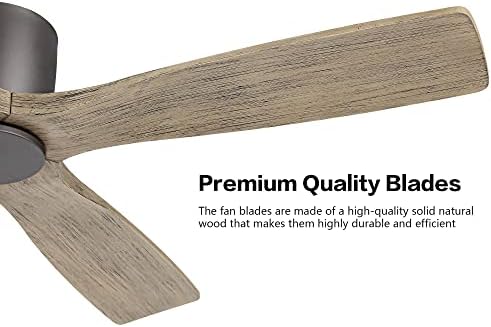 WINGBO 54 Inch Flush Mount DC Ceiling Fan without Lights  4 Reversible Carved Wood Blades  6 Speed Noiseless DC Motor  Hugger Ceiling Fan No Lights in Graphite Finish with Gray Blades  ETL Listed